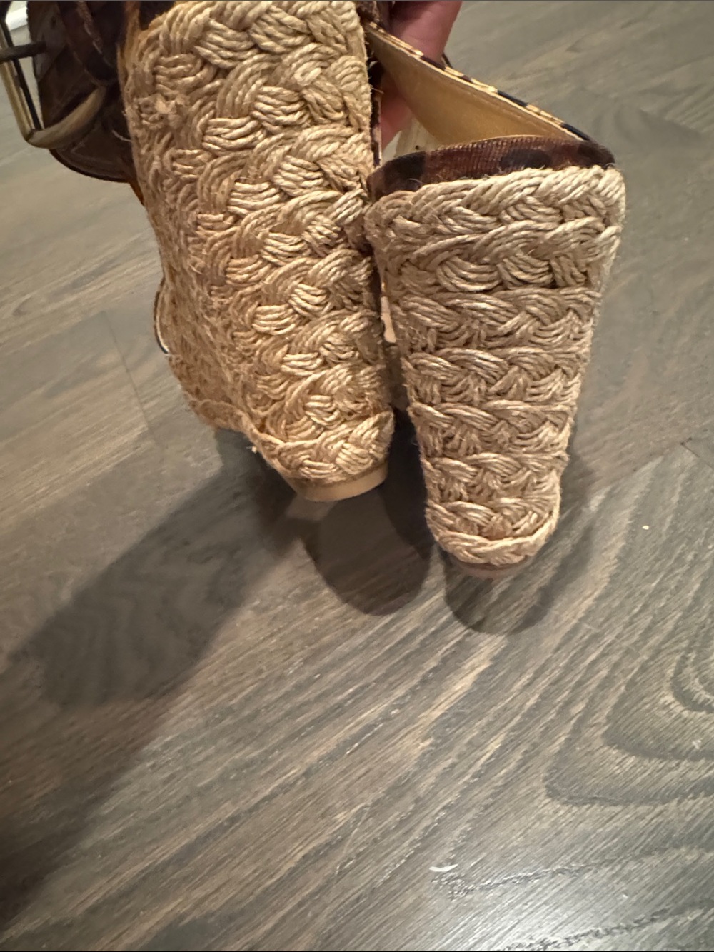 Stuart Weitzman Leopard-Pattern Brown Tan Wedge Sandal - Picture 7 of 9